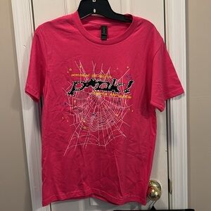 NWOT. Hot pink graphic t shirt. NEVER MIND THE SPIDER , HERE COMES THE SLIME.SM